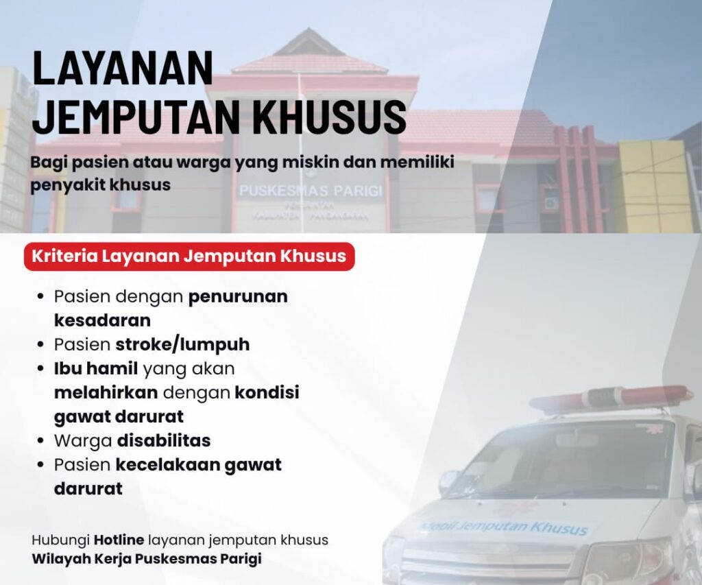 Layanan Khusus Jemputan Puskesmas Parigi